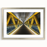 Landscape bridge frame in silver with a white mat, showcasing a modern design ideal for home decor. Perfect for displaying cherished photos or artwork.