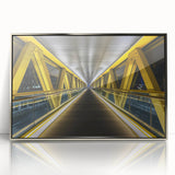 Framed acrylic artwork of a landscape bridge scene with silver accents, showcasing vibrant colors and intricate details, perfect for modern home decor.