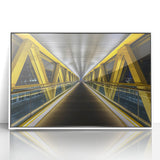 Framed acrylic landscape artwork of a bridge, showcasing vibrant colors and intricate details, set against a scenic backdrop, perfect for home decor.