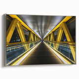 Framed canvas artwork showcasing a serene landscape bridge scene, featuring silver accents and a side view perspective. Ideal for enhancing modern home decor with nature-inspired aesthetics.