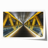 Rolled canvas print showcasing a stunning landscape bridge design, featuring vibrant colors and intricate details, securely packaged in a protective cardboard tube for safe transport.