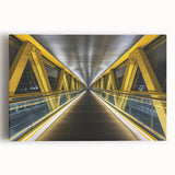 Stretched canvas artwork depicting a serene landscape bridge scene, showcasing vibrant colors and intricate details, ideal for enhancing home decor.