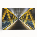 Stretched canvas art depicting a serene landscape bridge scene, featuring vibrant colors and intricate details, perfect for home decor or office ambiance.