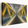 Stretched canvas artwork depicting a serene landscape bridge scene with vibrant colors, designed to enhance home decor with a tranquil ambiance and artistic flair.