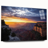 Acrylic glass artwork showcasing a stunning landscape of canyons in vibrant colors, viewed from the side, perfect for modern home decor and art enthusiasts.