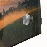 Close-up of a vibrant acrylic landscape painting depicting a serene countryside scene, showcasing lush green fields, a bright blue sky, and charming rural elements, perfect for enhancing home decor.