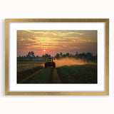 Elegant gold-framed landscape artwork showcasing a serene countryside scene with lush greenery and rolling hills, perfect for home decor enhancement.