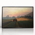 Framed acrylic landscape artwork showcasing a serene countryside scene, featuring vibrant green fields and a clear blue sky, with a sleek black frame emphasizing the design.
