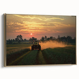 Framed canvas art depicting a serene countryside landscape with vibrant green fields and rolling hills, featuring an elegant gold frame for added sophistication.