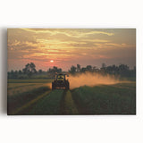 Stretched canvas artwork showcasing a serene countryside landscape with rolling hills, vibrant green fields, and a bright blue sky, perfect for home decor.