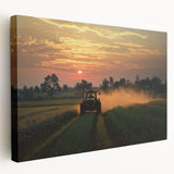 Countryside landscape stretched canvas artwork showcasing vibrant green fields and a serene blue sky, perfect for adding a touch of nature to home decor.