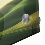 Close-up of vibrant acrylic landscape artwork depicting lush green fields with intricate textures, perfect for home decor or office enhancement.