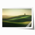 Vibrant landscape canvas print featuring rolling green fields under a bright blue sky, rolled tightly for shipping in a protective cardboard tube, ideal for home decor.