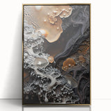 Framed acrylic landscape art painting featuring a vintage poster design with vibrant gold and black colors.