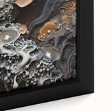 Extra large abstract art print on framed canvas featuring textured swirls in earthy tones, ideal for living room decor.