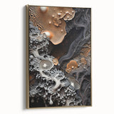 Extra large black wall art featuring textured, colorful abstract designs on a framed canvas, ideal for living room decor.