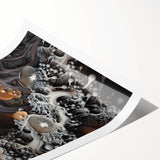 Extra large wall art featuring line art flowers in black on white, rolled print format, suitable for large living room decor.