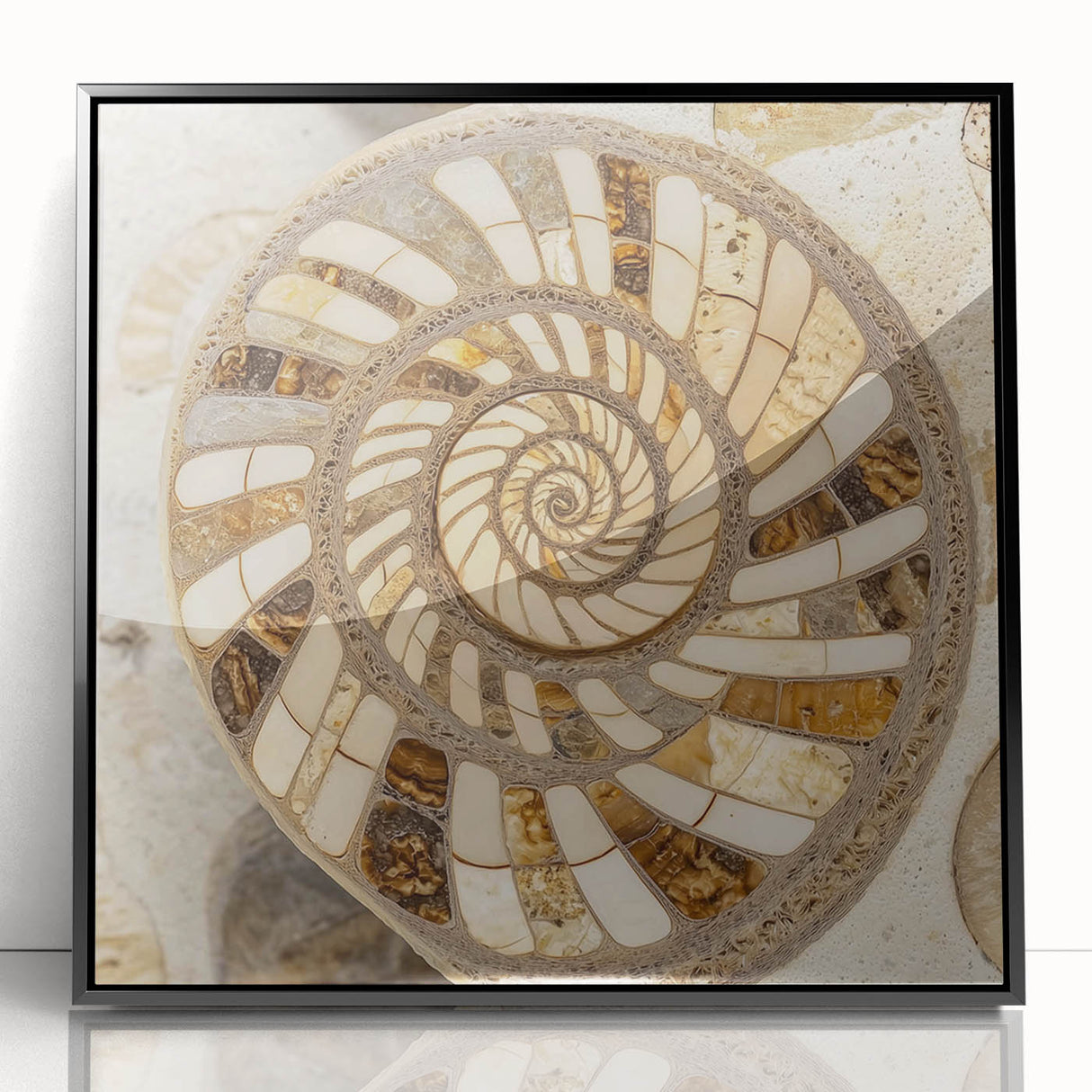 Large abstract wall art featuring swirling blue and green patterns on a black acrylic framed print.