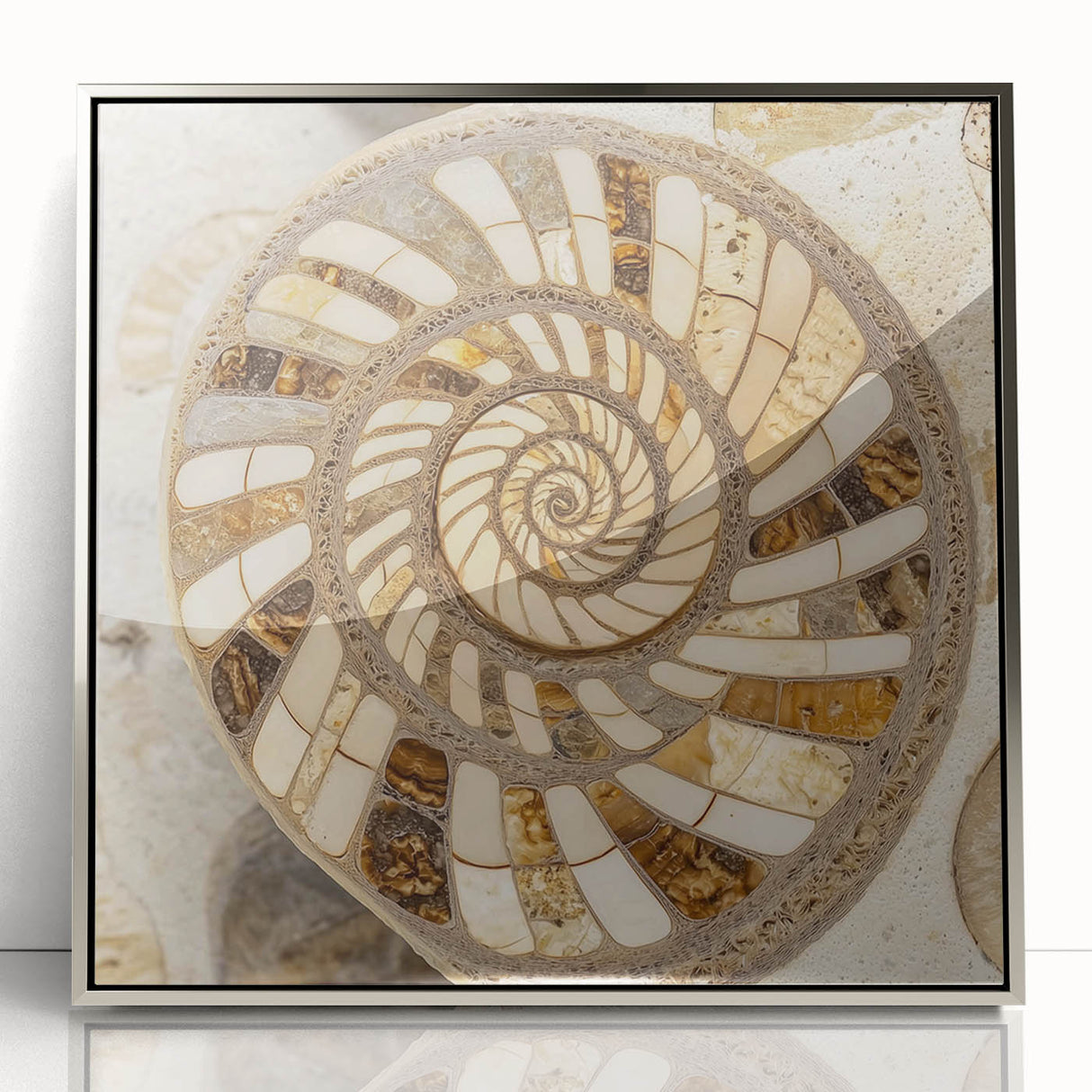 Mid-century modernist art deco poster featuring close-up nature elements in muted green and brown tones.