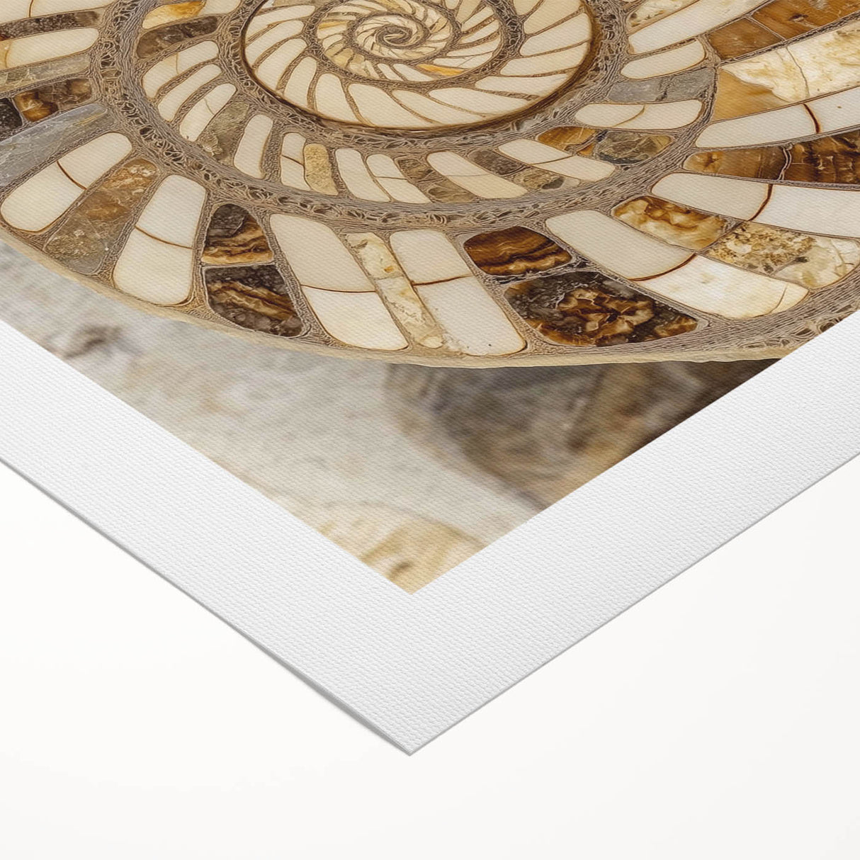 Art deco poster featuring close-up of nature elements in muted green and brown tones, rolled canvas.