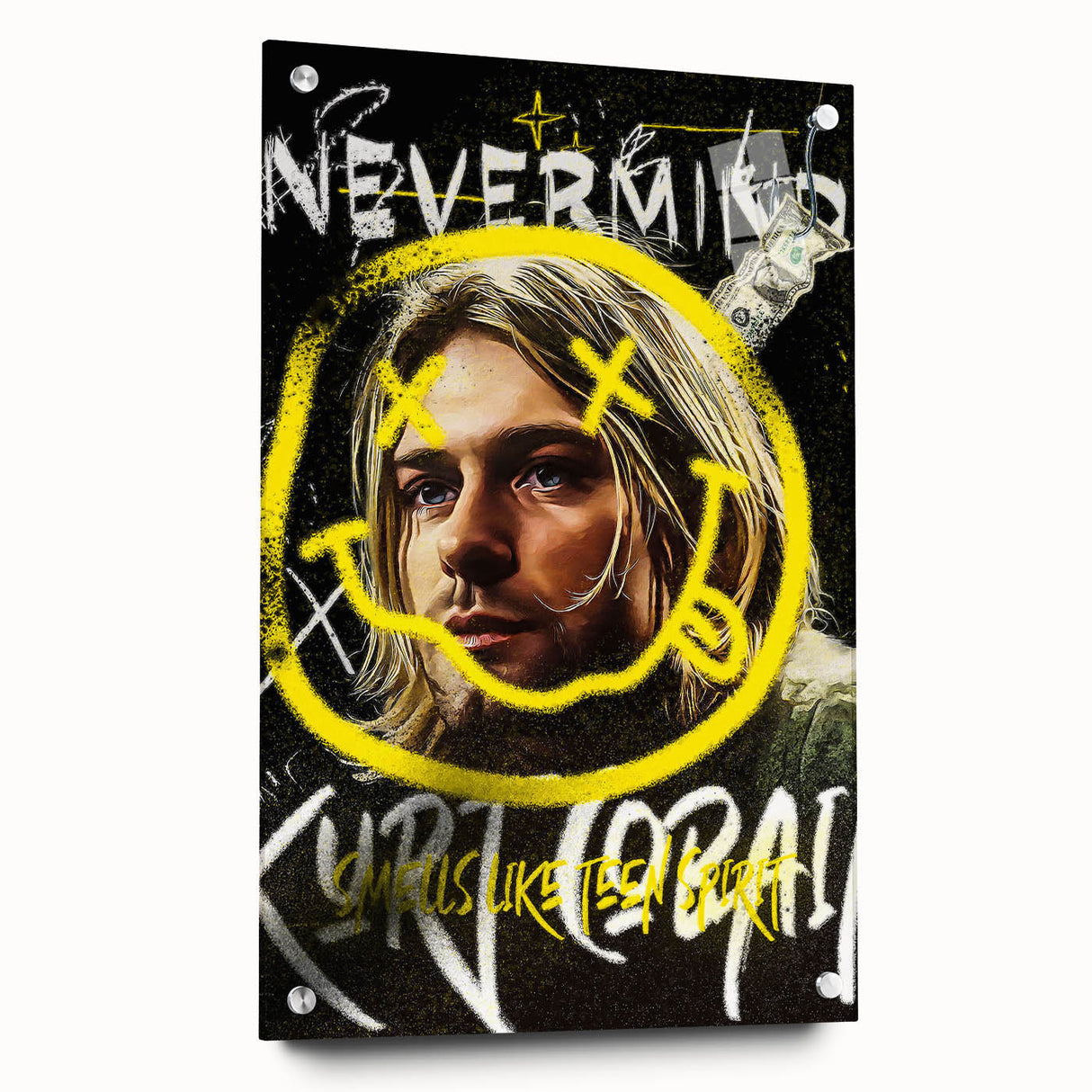 Grunge Pop Art Wall Art - Kurt Cobain Canvas with Yellow and Black