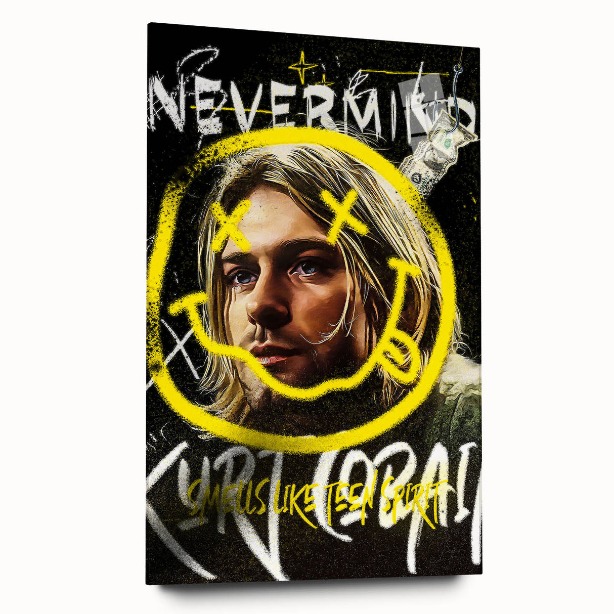 Grunge Pop Art Wall Art - Kurt Cobain Canvas with Yellow and Black