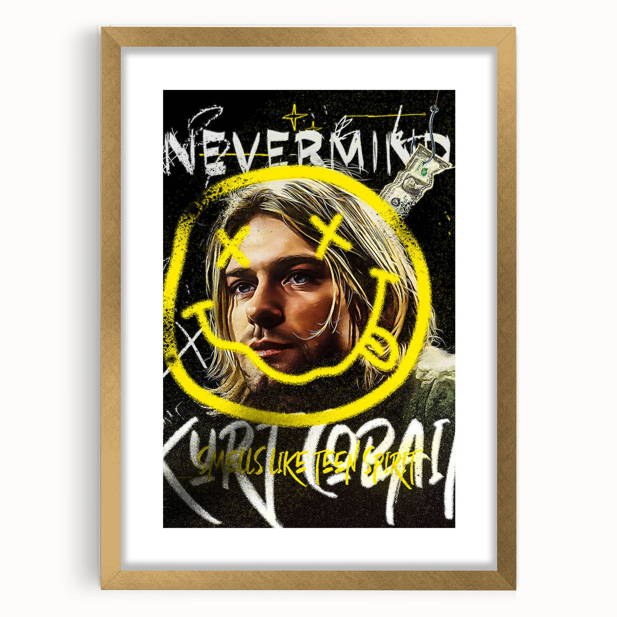Grunge Pop Art Wall Art - Kurt Cobain Canvas with Yellow and Black