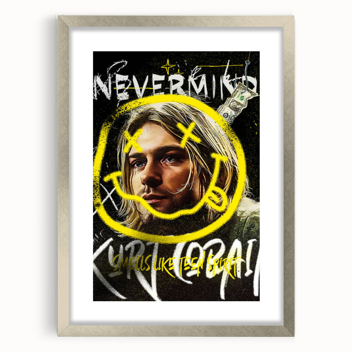 Grunge Pop Art Wall Art - Kurt Cobain Canvas with Yellow and Black