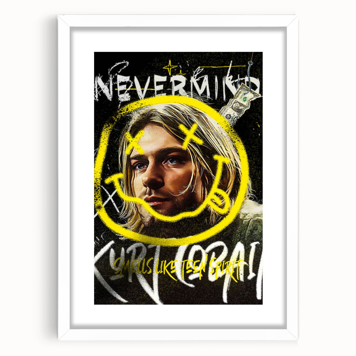 Grunge Pop Art Wall Art - Kurt Cobain Canvas with Yellow and Black
