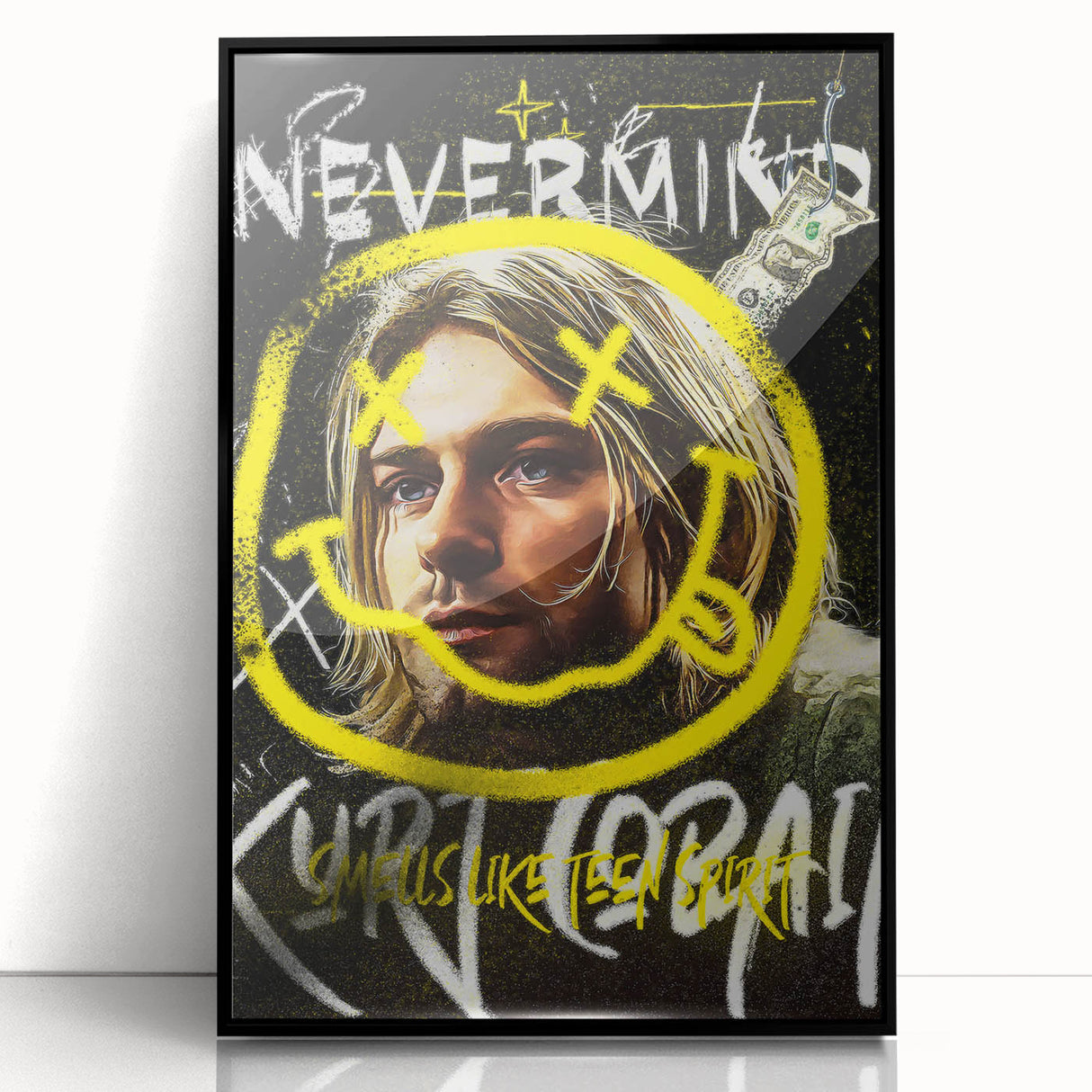 Grunge Pop Art Wall Art - Kurt Cobain Canvas with Yellow and Black