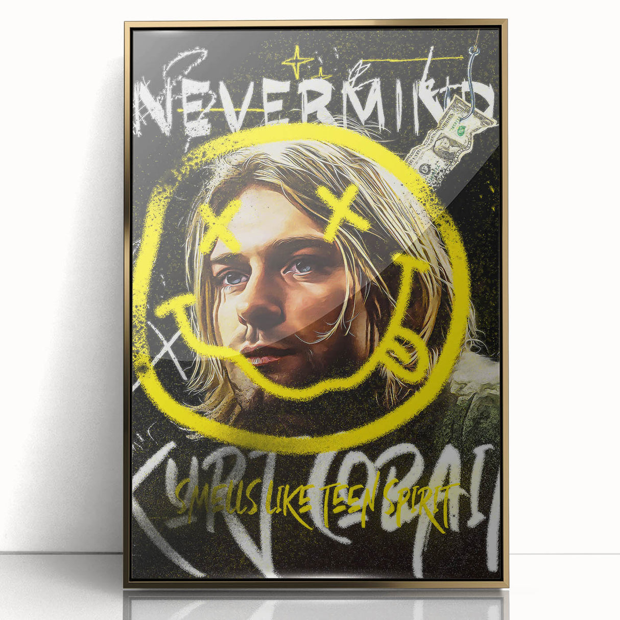 Grunge Pop Art Wall Art - Kurt Cobain Canvas with Yellow and Black