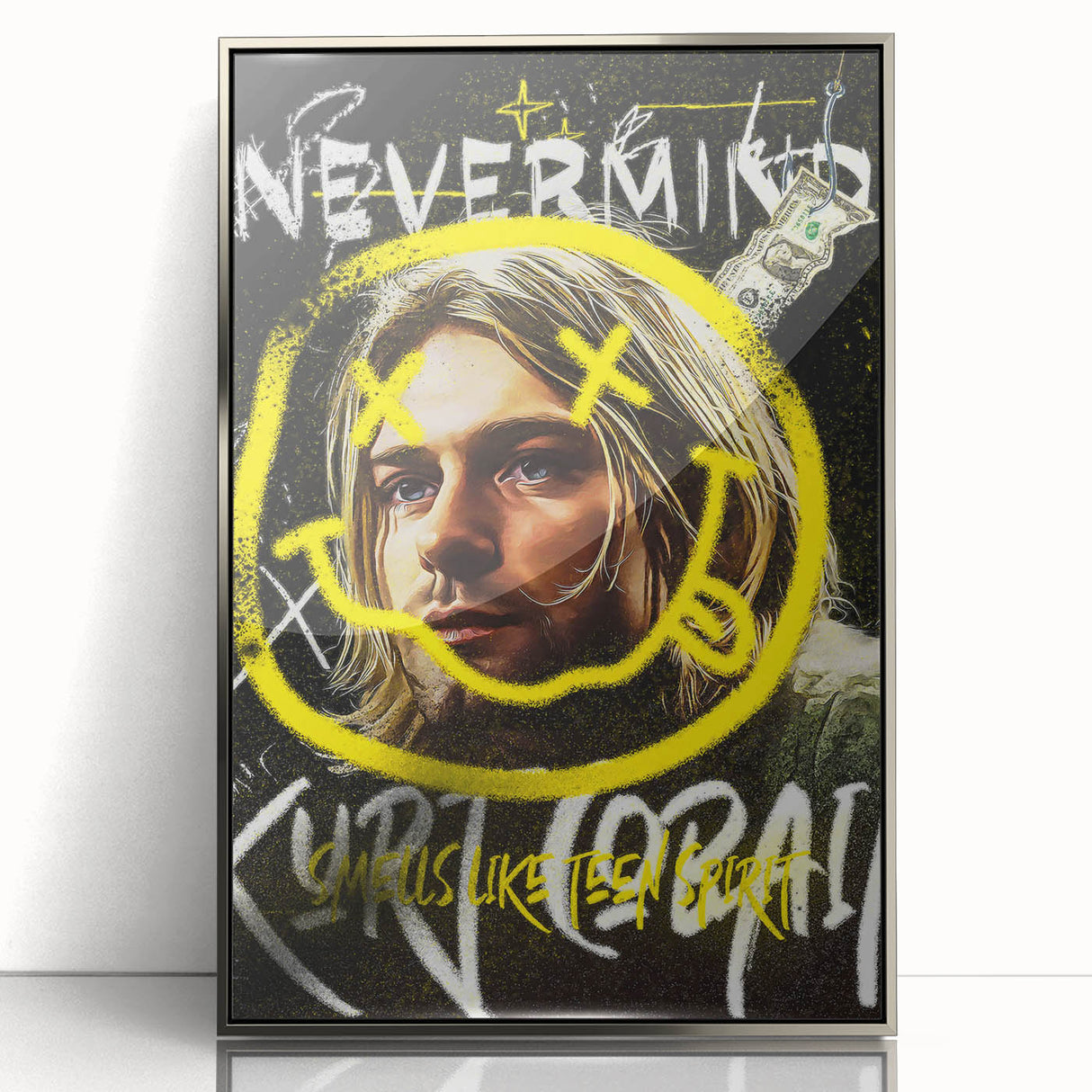 Grunge Pop Art Wall Art - Kurt Cobain Canvas with Yellow and Black
