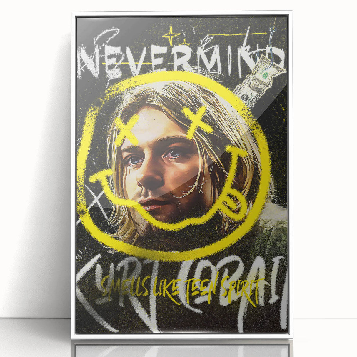 Grunge Pop Art Wall Art - Kurt Cobain Canvas with Yellow and Black