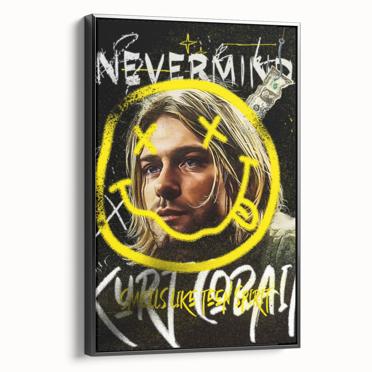 Grunge Pop Art Wall Art - Kurt Cobain Canvas with Yellow and Black