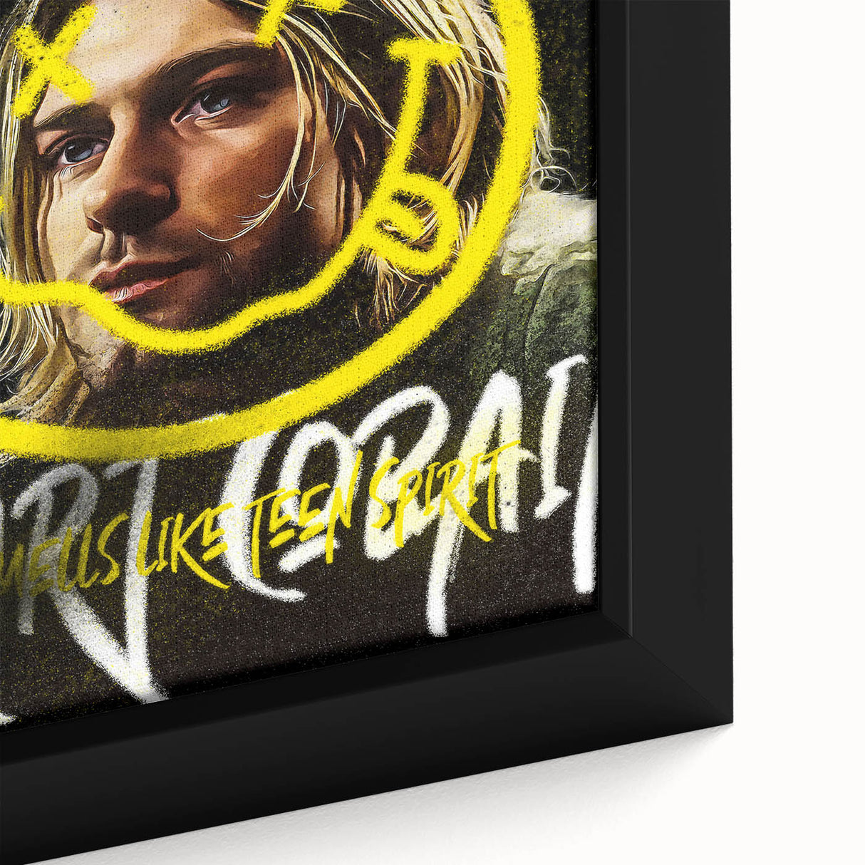 Grunge Pop Art Wall Art - Kurt Cobain Canvas with Yellow and Black