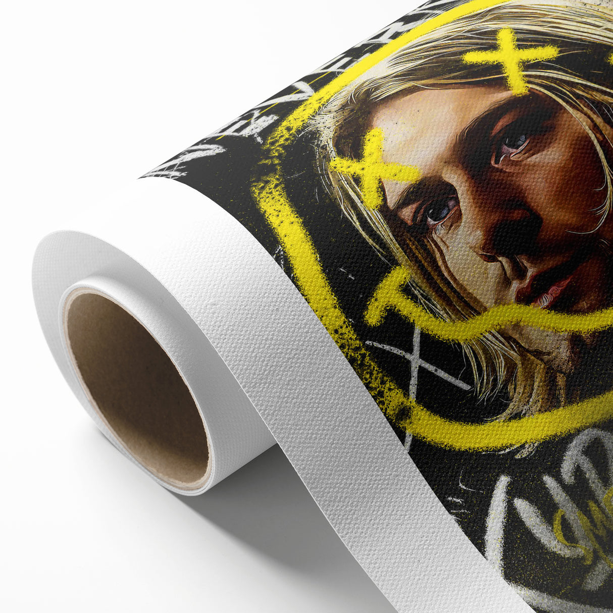 Grunge Pop Art Wall Art - Kurt Cobain Canvas with Yellow and Black