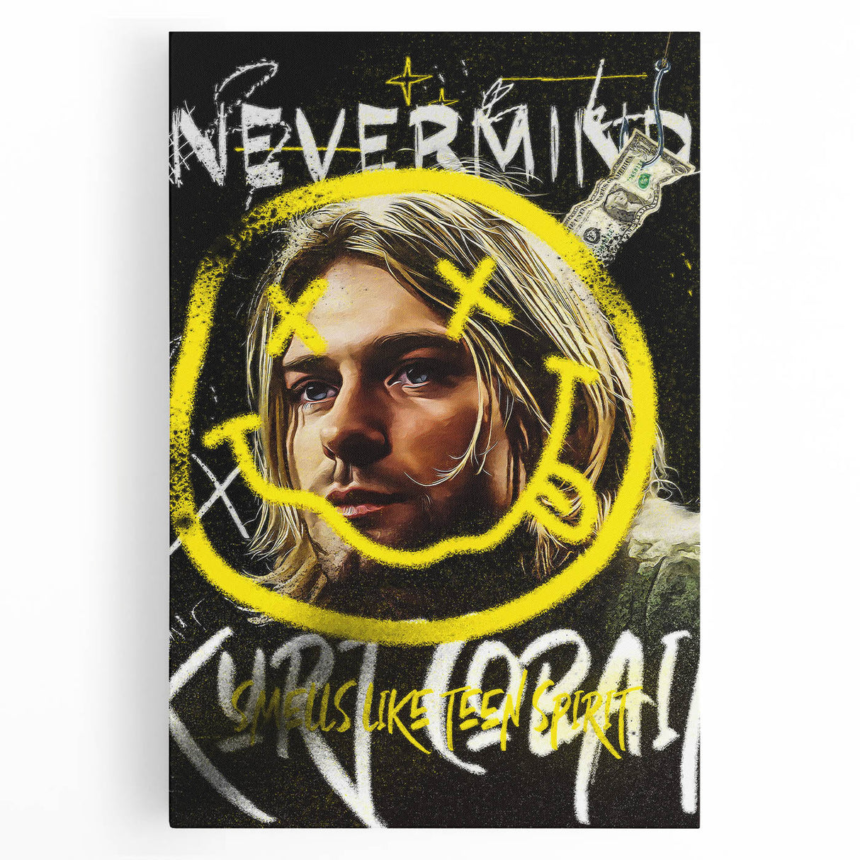 Grunge Pop Art Wall Art - Kurt Cobain Canvas with Yellow and Black