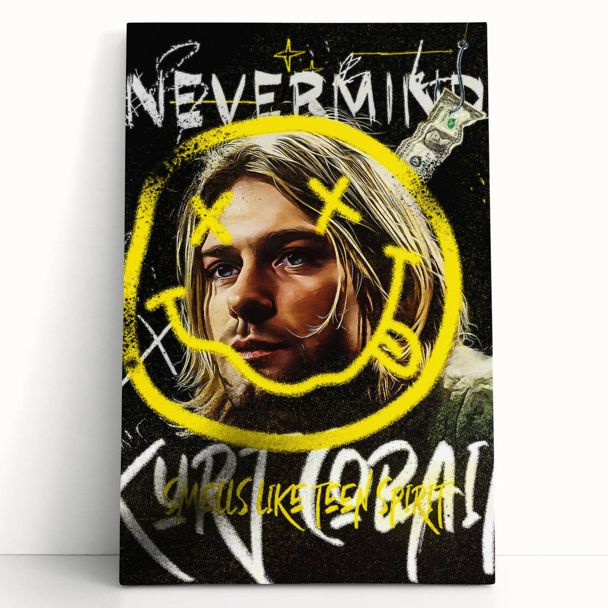 Grunge Pop Art Wall Art - Kurt Cobain Canvas with Yellow and Black