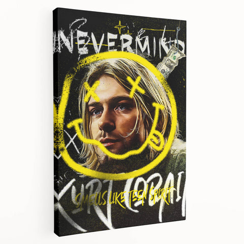 Grunge Pop Art Wall Art - Kurt Cobain Canvas with Yellow and Black