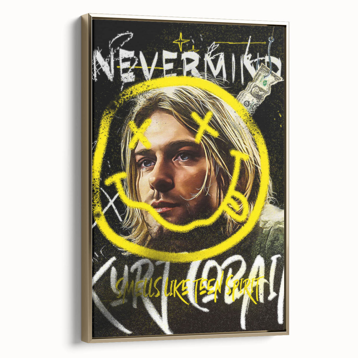Grunge Pop Art Wall Art - Kurt Cobain Canvas with Yellow and Black