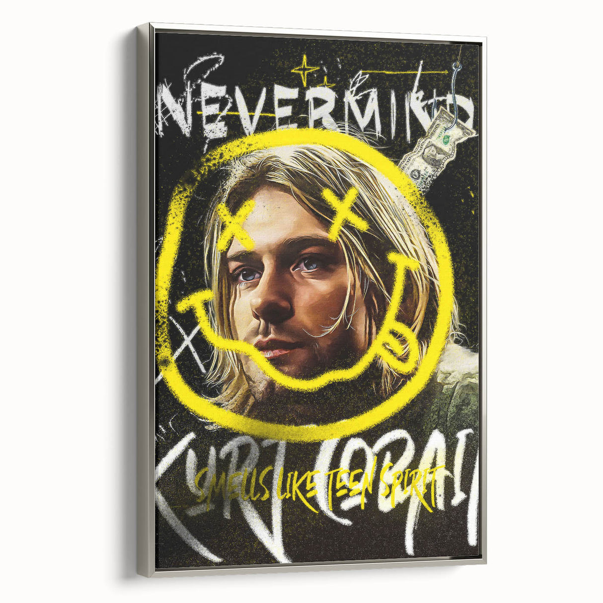 Grunge Pop Art Wall Art - Kurt Cobain Canvas with Yellow and Black