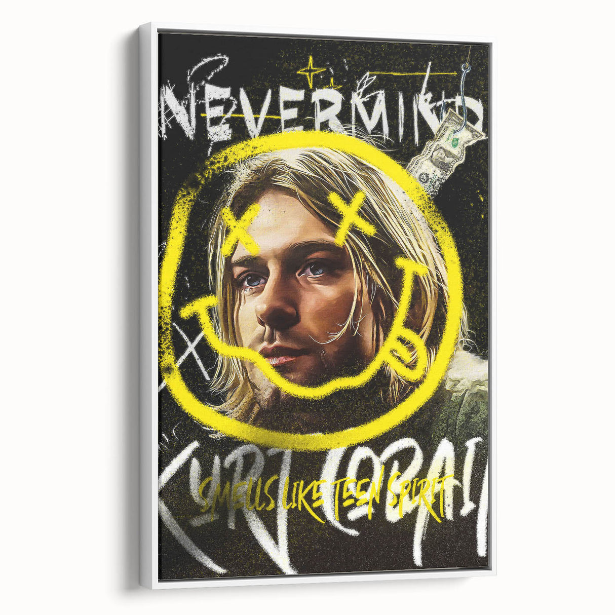 Grunge Pop Art Wall Art - Kurt Cobain Canvas with Yellow and Black