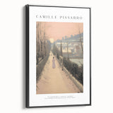 Black and white vintage poster art of a landscape on framed canvas, ideal for bedroom wall decor.