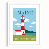 Retro Maine Lighthouse Poster – Vintage Prints & Nautical Wall Art