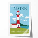 Retro Maine Lighthouse Poster – Vintage Prints & Nautical Wall Art