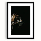 Extra large abstract art print featuring colorful, textured autumnal hues on a black framed canvas.