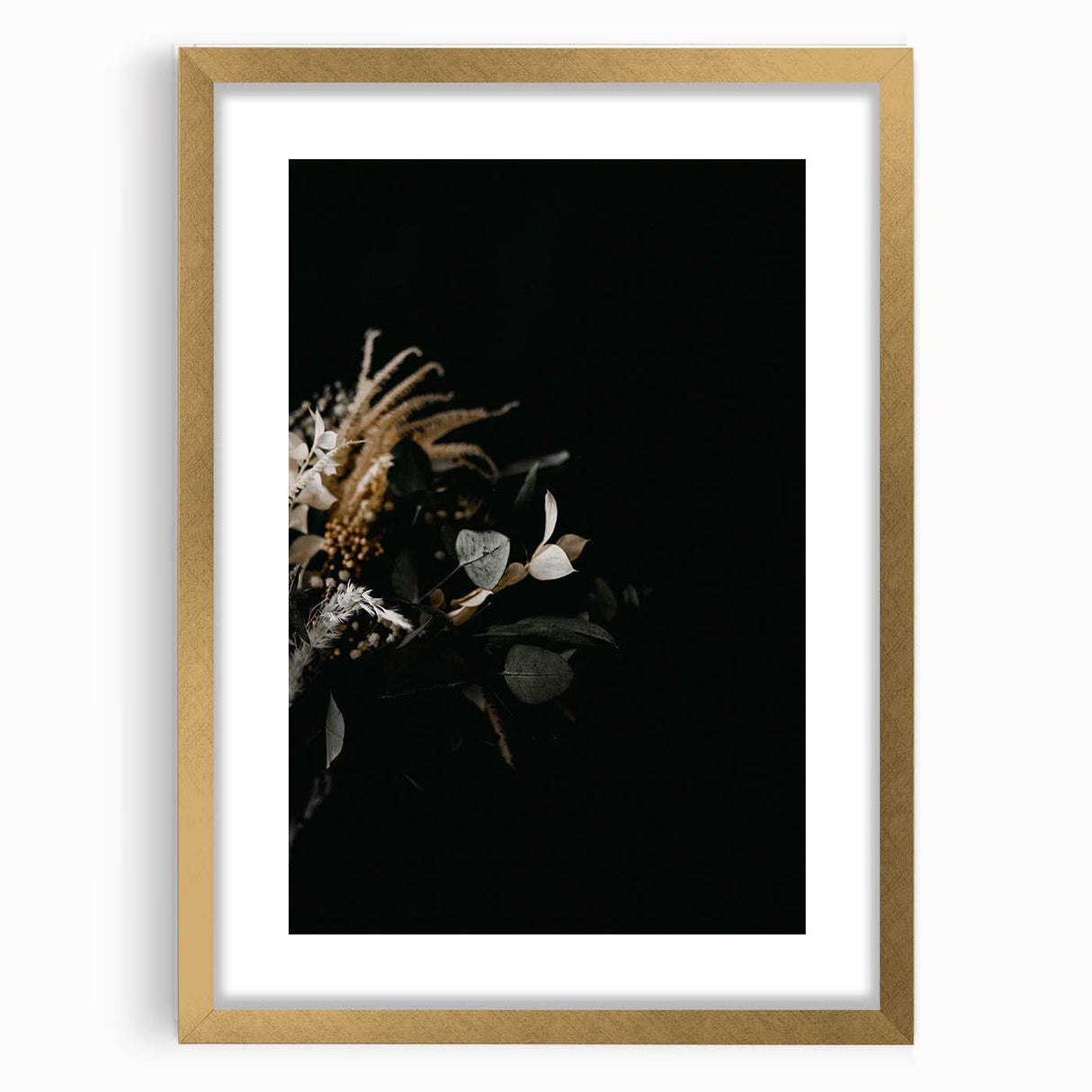 Extra large abstract art print featuring textured autumn hues on a gold-framed canvas, ideal for living room decor.