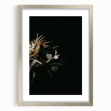 Textured abstract art print in earthy fall tones, framed in silver, ideal for bedroom wall decor.