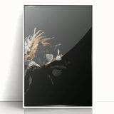 Art deco poster featuring autumnal trees in muted orange and brown tones on a white acrylic framed print.