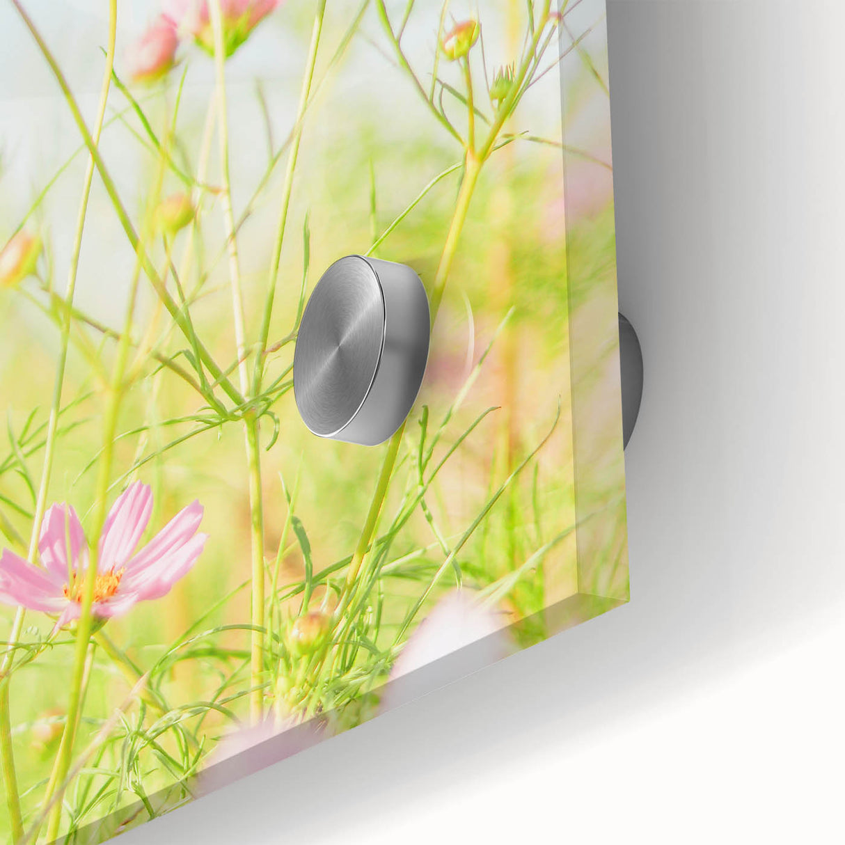 Large abstract wall art on acrylic glass featuring mid-century modernist spring motifs in pastel shades.